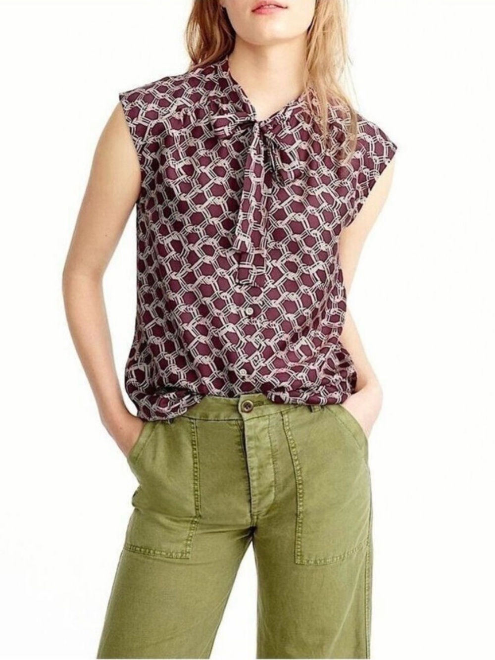 J. Crew Retro Chainlink Tie Neck Top